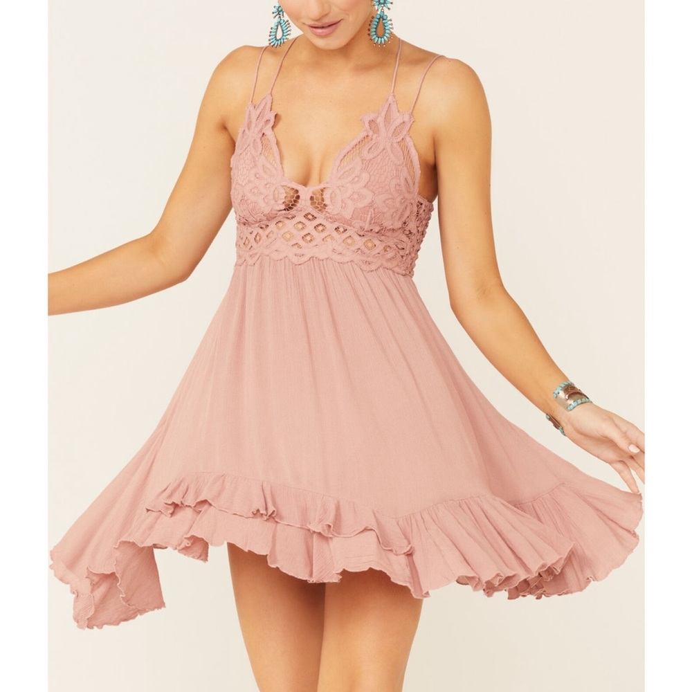 Free People Dusty Rose Lace-Trim Dress